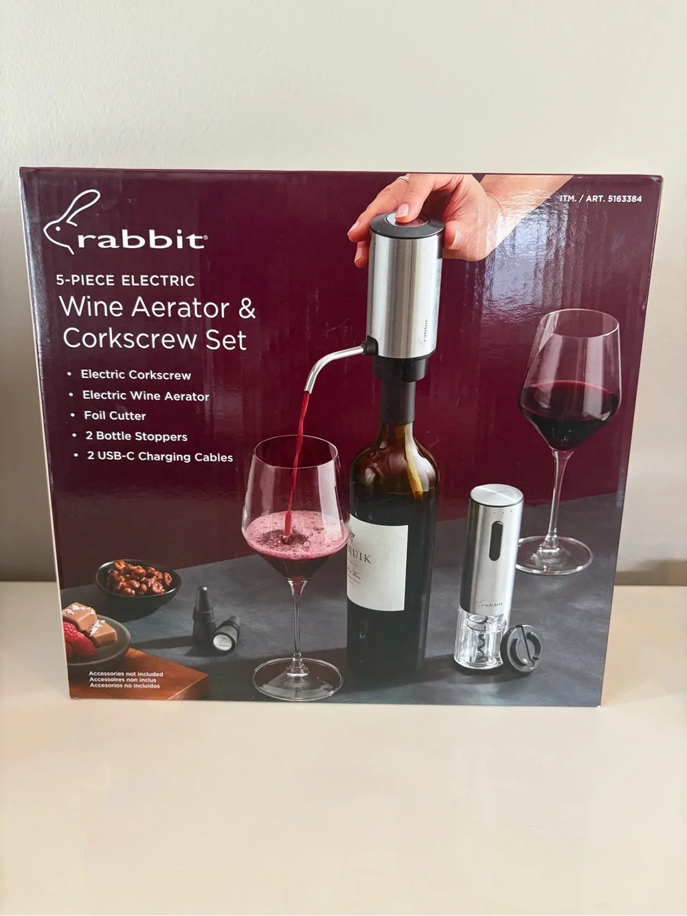 NEW Rabbit 5-piece Electric Wine Aerator & Corkscrew Set